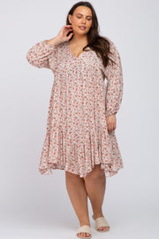 Light Pink Floral Ruffle Hem Plus Dress