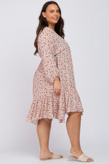 Light Pink Floral Ruffle Hem Plus Dress