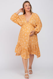 Peach Floral Ruffle Hem Maternity Plus Dress