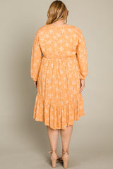 Peach Floral Ruffle Hem Plus Dress