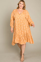 Peach Floral Ruffle Hem Plus Dress