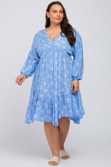 Blue Floral Ruffle Hem Plus Dress