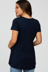 Navy Solid Crochet Peplum Maternity Top