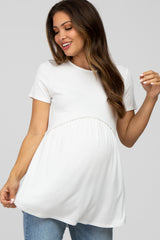 Ivory Solid Crochet Peplum Maternity Top