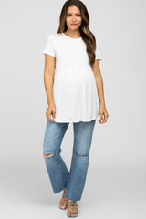 Ivory Solid Crochet Peplum Maternity Top