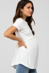 Ivory Solid Crochet Peplum Maternity Top