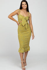 Yellow Floral Tied Front Cutout Smocked Maternity Dress