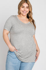 Heather Grey V-Neck Short Sleeve Plus Top