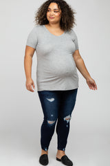 Heather Grey V-Neck Short Sleeve Maternity Plus Top