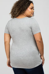 Heather Grey V-Neck Short Sleeve Maternity Plus Top