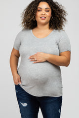 Heather Grey V-Neck Short Sleeve Maternity Plus Top