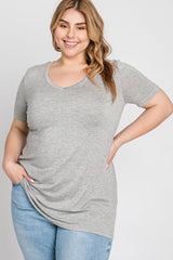 Heather Grey V-Neck Short Sleeve Plus Top