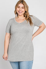 Heather Grey V-Neck Short Sleeve Plus Top