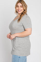 Heather Grey V-Neck Short Sleeve Plus Top