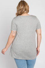 Heather Grey V-Neck Short Sleeve Plus Top