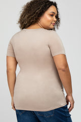 Taupe V-Neck Short Sleeve Maternity Plus Top