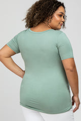 Mint Green V-Neck Short Sleeve Maternity Plus Top