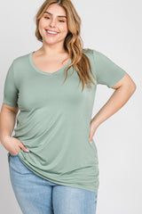 Mint Green V-Neck Short Sleeve Plus Top