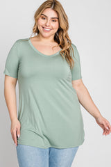 Mint Green V-Neck Short Sleeve Plus Top