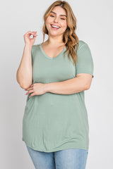 Mint Green V-Neck Short Sleeve Plus Top