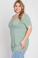 Mint Green V-Neck Short Sleeve Plus Top