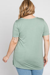 Mint Green V-Neck Short Sleeve Plus Top