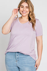 Lavender V-Neck Short Sleeve Plus Top