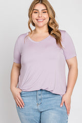 Lavender V-Neck Short Sleeve Plus Top