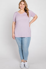 Lavender V-Neck Short Sleeve Plus Top