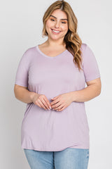 Lavender V-Neck Short Sleeve Plus Top