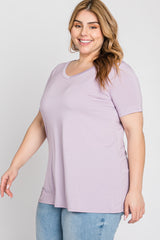 Lavender V-Neck Short Sleeve Plus Top