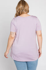 Lavender V-Neck Short Sleeve Plus Top