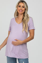 Lavender V-Neck Short Sleeve Maternity Top