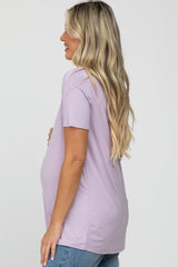 Lavender V-Neck Short Sleeve Maternity Top