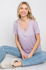 Lavender V-Neck Short Sleeve Maternity Top