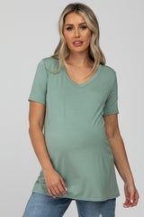 Mint Green V-Neck Short Sleeve Maternity Top