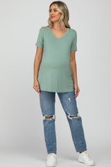 Mint Green V-Neck Short Sleeve Maternity Top