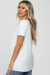 White V-Neck Short Sleeve Maternity Top