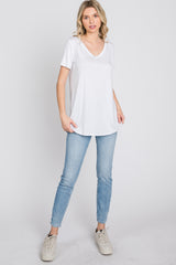 White V-Neck Short Sleeve Top