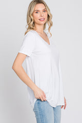 White V-Neck Short Sleeve Top