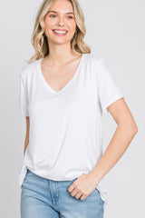 White V-Neck Short Sleeve Top