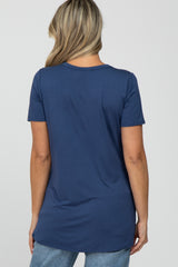 Blue V-Neck Short Sleeve Maternity Top