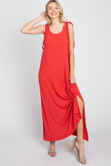 Rust Tie Strap Side Slit Maxi Dress