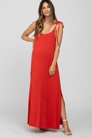 Rust Tie Strap Side Slit Maternity Maxi Dress