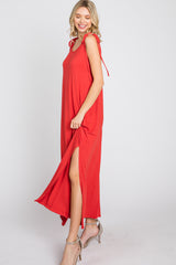 Rust Tie Strap Side Slit Maxi Dress