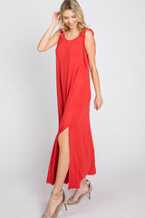 Rust Tie Strap Side Slit Maxi Dress