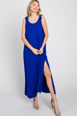 Royal Blue Tie Strap Side Slit Maxi Dress