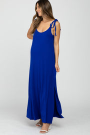 Royal Blue Tie Strap Side Slit Maternity Maxi Dress