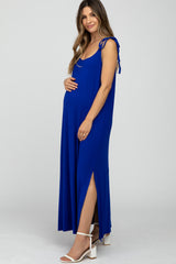 Royal Blue Tie Strap Side Slit Maternity Maxi Dress