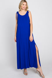 Royal Blue Tie Strap Side Slit Maxi Dress